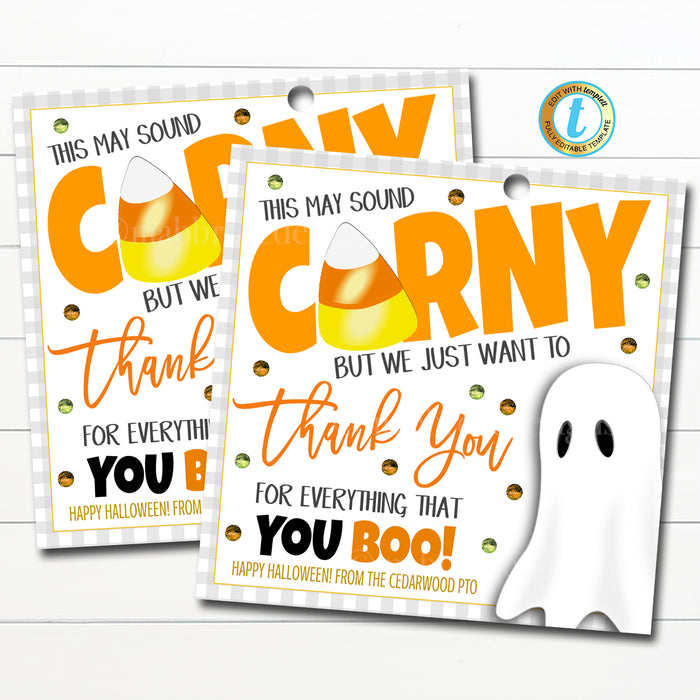 Halloween Candy Corn Appreciation Gift Tag, Thanks for all you BOO! DIY Editable Template