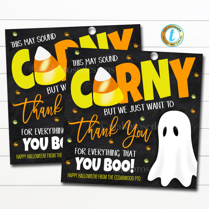 Halloween Candy Corn Appreciation Gift Tag, Thanks for all you BOO! DIY Editable Template