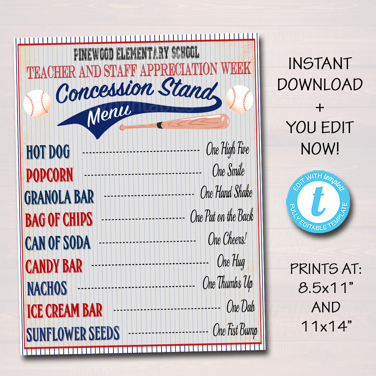 Baseball Theme Teacher Appreciation Week Concession Menu — TidyLady Printables baseball-theme-teacher-appreciation-week-concession-menu-tidylady-printables