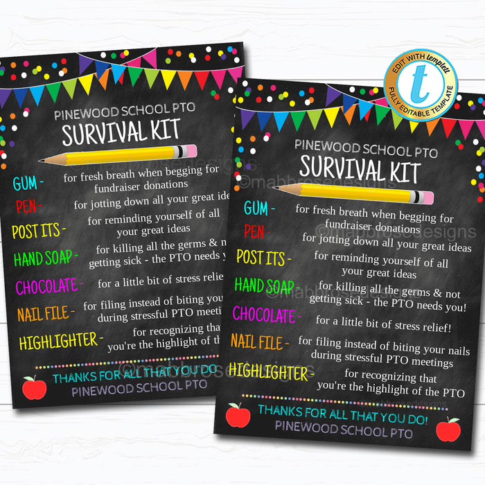 PTO PTA Survival Kit Printable Gift Tags