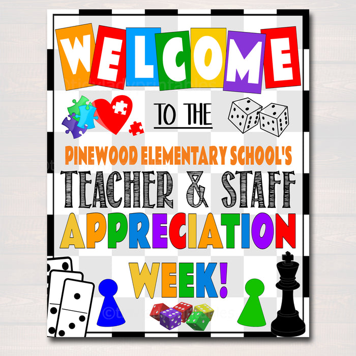 Games Theme Teacher Appreciation Week Printable Welcome Sign