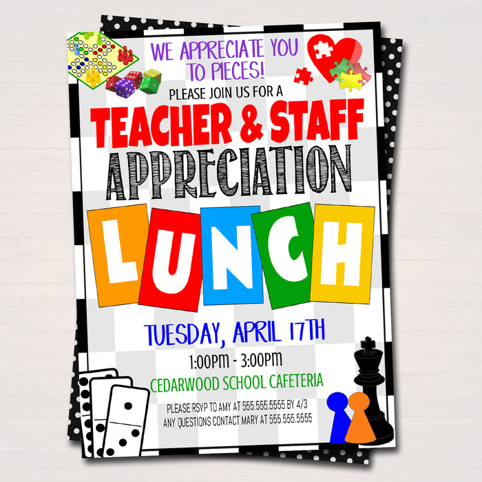 Games Theme Teacher Appreciation Week Printable Lunch Invitation