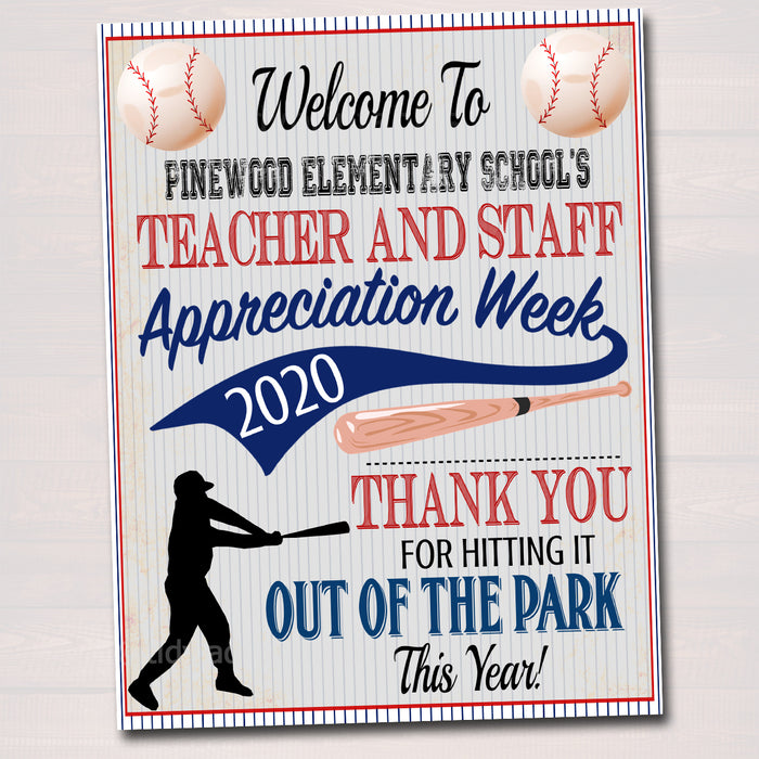 Baseball Theme Teacher Appreciation Week Welcome Sign