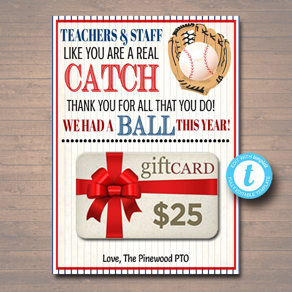 Baseball Theme Teacher Appreciation Gift Card Holder