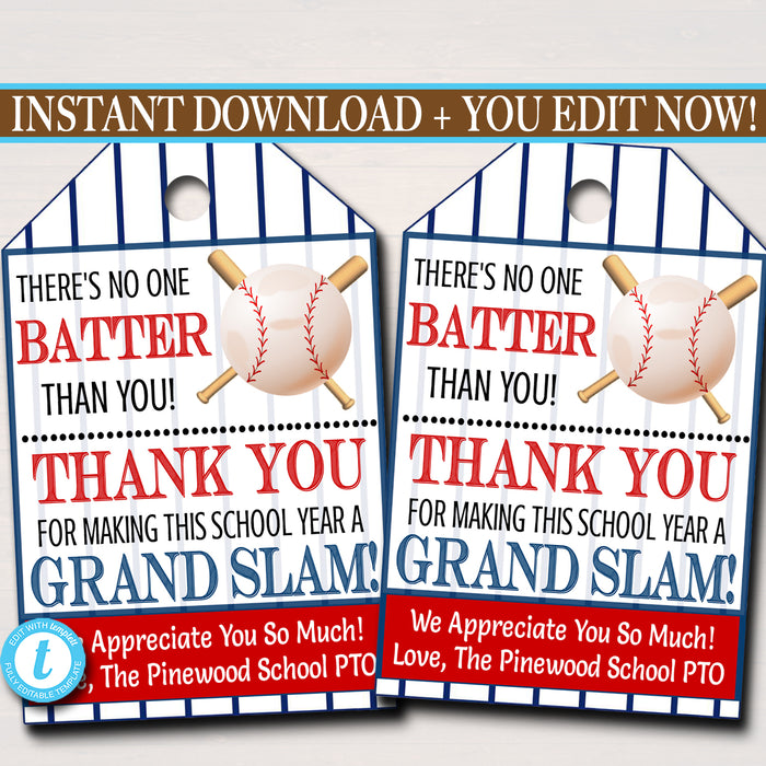Baseball Theme Teacher Appreciation Printable Gift Tags