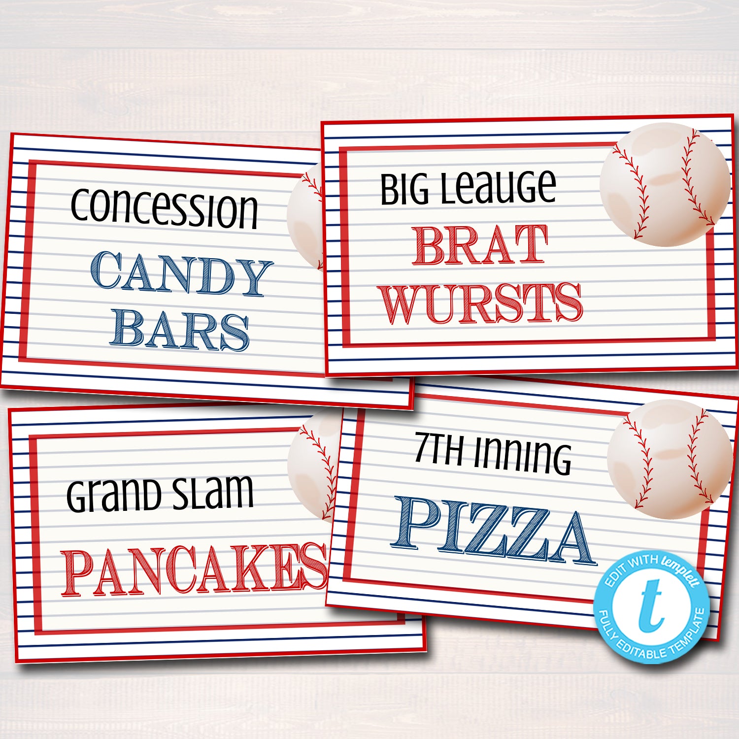 Baseball Menu Labels Baseball Food Signs