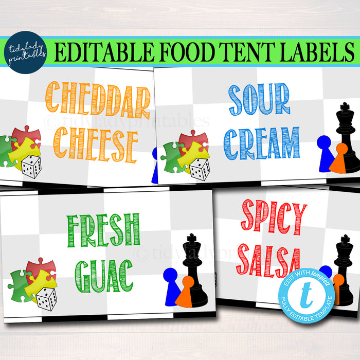 Board Games Theme Printable Food Tent Labels