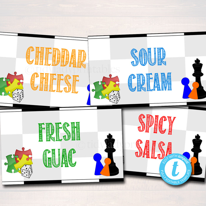 Board Games Theme Printable Food Tent Labels