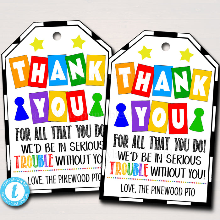 Board Games Theme Teacher Appreciation Printable Thank You Gift Tags