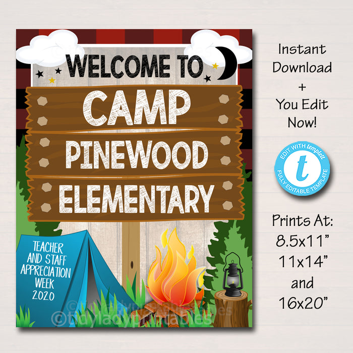 Camping Theme Teacher Appreciation Week Welcome Sign