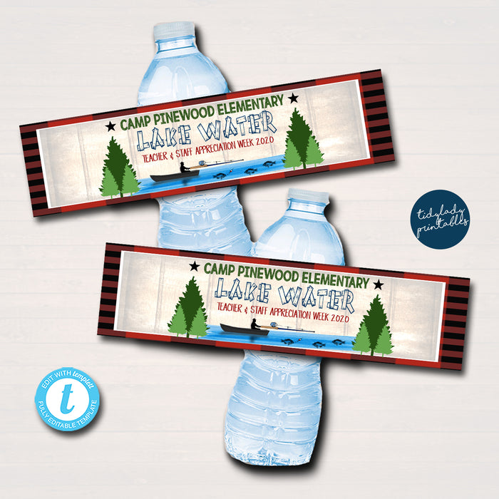 Camping Theme Teacher Appreciation Printable Water Bottle Labels