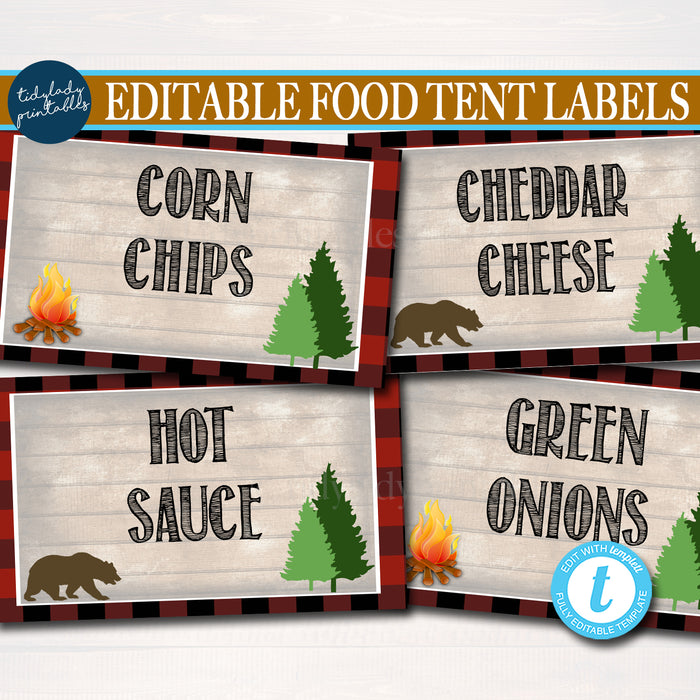 Outdoor Camping Theme Party Printable Food Tent Labels
