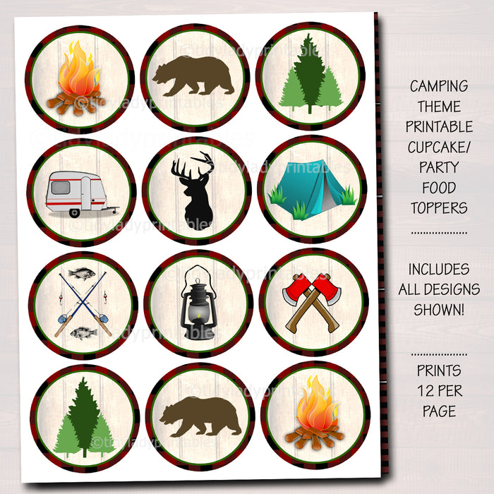 Outdoor Camping Theme Party Printable Cupcake Toppers