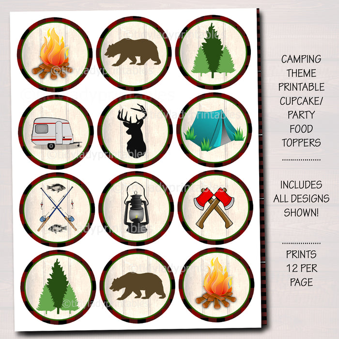 camping-party-theme-cupcake-toppers-i-tidylady-printables for Free Printable 80 S Cupcake Toppers Camping Party Theme Cupcake Toppers I TidyLady Printables for Free Printable 80 S Cupcake Toppers