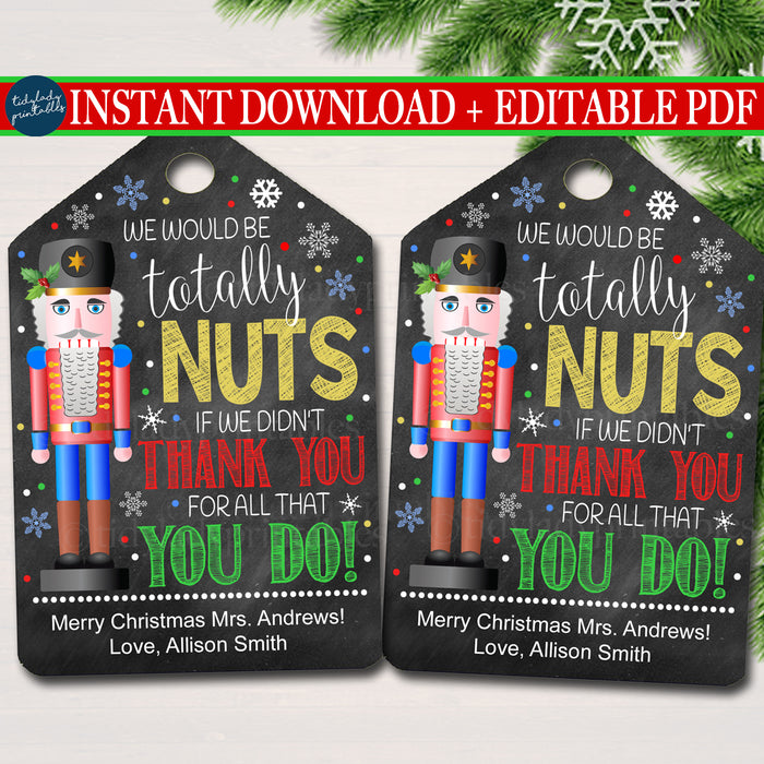 Christmas Nuts Gift Tag, Sweet Treat Holiday Nutcracker Appreciation Label