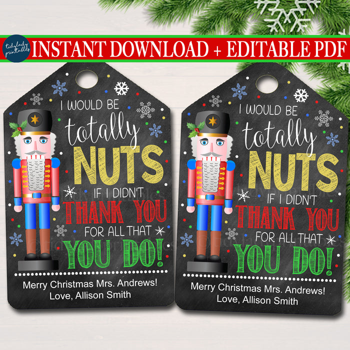 Christmas Nuts Gift Tag, Sweet Treat Holiday Nutcracker Appreciation Label