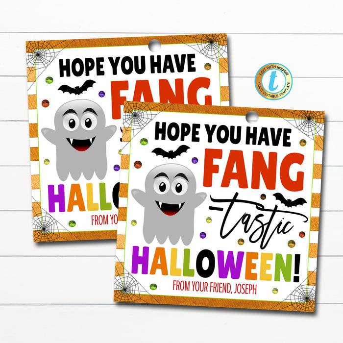 Fang-tastic Halloween Gift Tags, Halloween Birthday Favor Tags, Printable Trick or Treat Label, Kids Vampire Fang Tag, DIY Editable Template