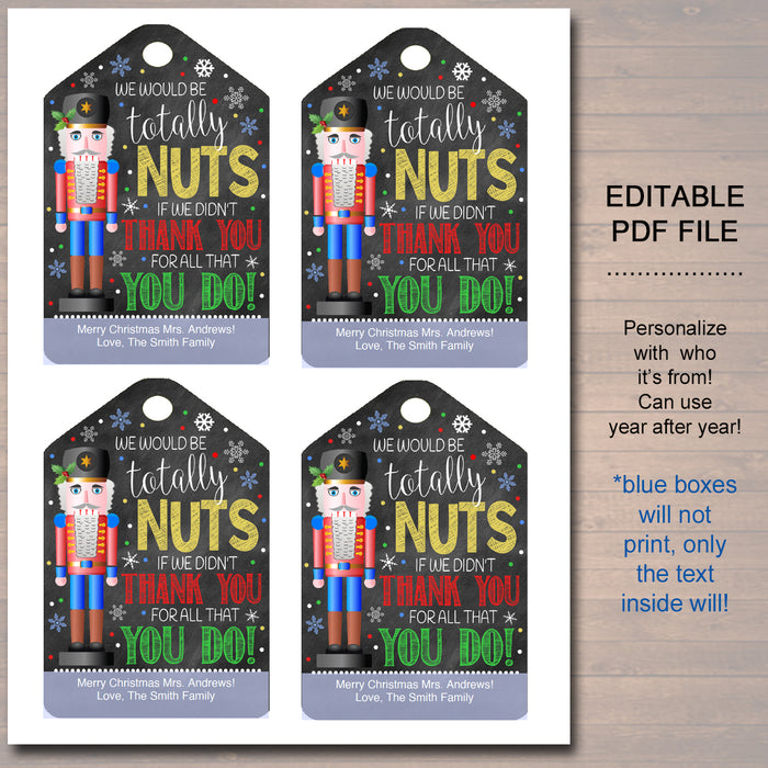 Christmas Nuts Gift Tag, Sweet Treat Holiday Nutcracker Appreciation Label
