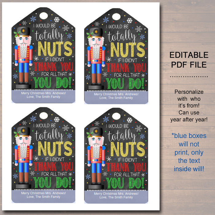 Christmas Nuts Gift Tag, Sweet Treat Holiday Nutcracker Appreciation Label