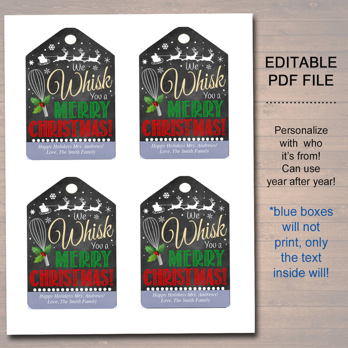 We whisk you a merry Christmas printable gift tag
