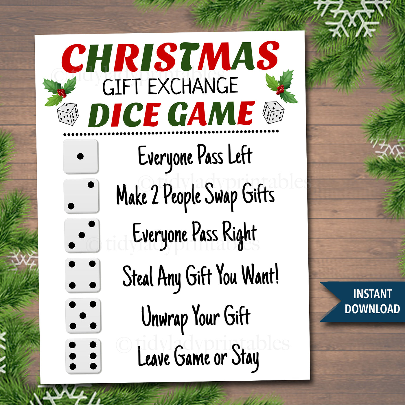 Christmas Dice Game Gift Exchange Rules Printable — TidyLady Printables