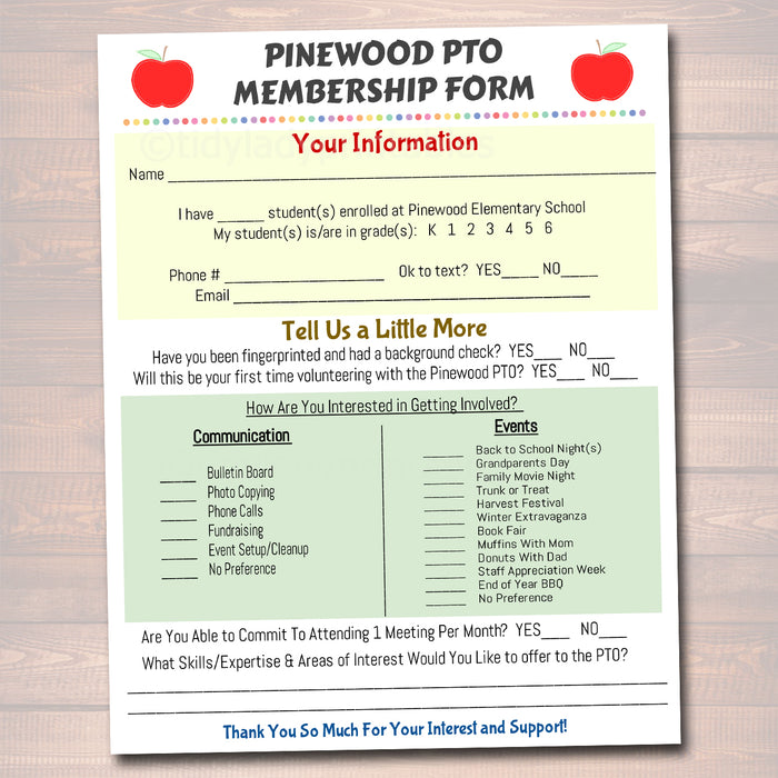PTO PTA Flyer Printable Handout, School Year Fundraiser Event Meeting Sponsorship Volunteer Signup Form Template