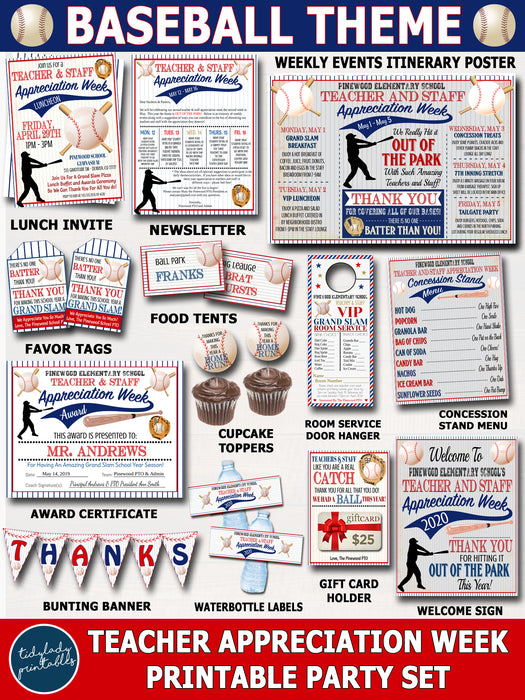Baseball Themed Teacher Appreciation Week Printable Party Set