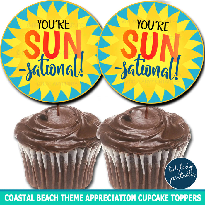 Coastal Beach Theme Sun Appreciation Printable Cupcake Toppers