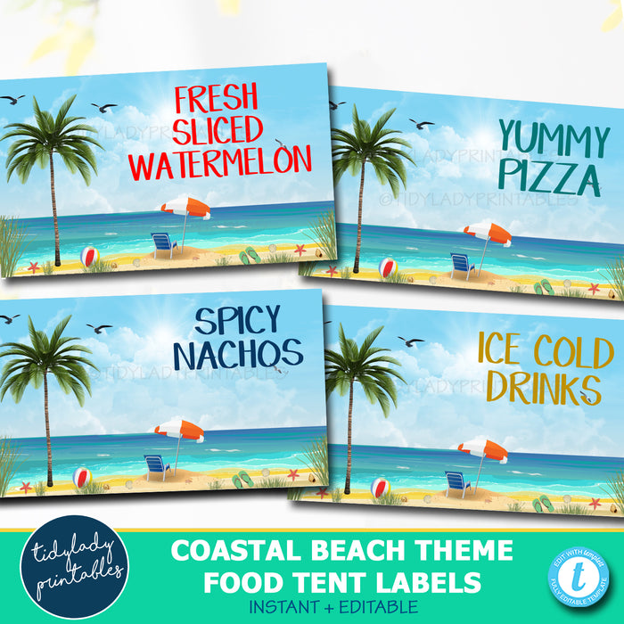 Coastal Beach Theme Printable Food Tent Labels