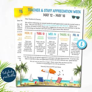 Coastal Beach Theme Teacher Appreciation Week Printable Set — TidyLady ...