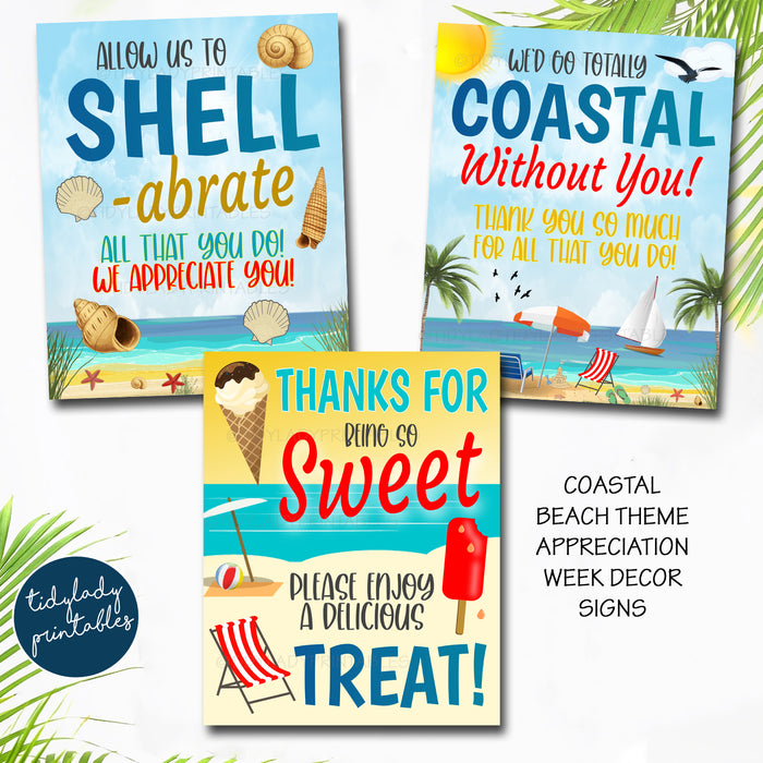 Coastal Beach Theme Appreciation Signs, Thank You Party Decor, Nurse School Staff Teacher Volunteer, PRINTABLE