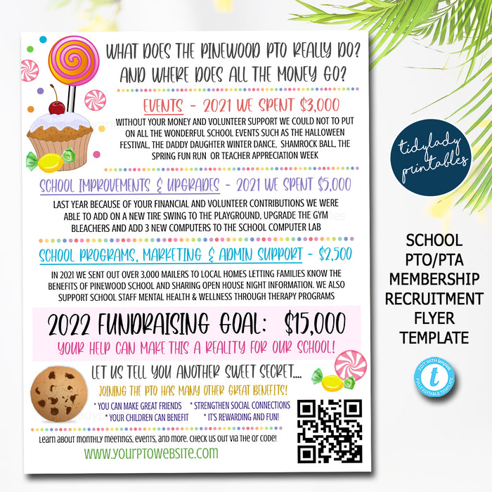 School Pto/Pta Membership Candy Sweet Theme Recruitment Flyer, Why Join Marketing Template