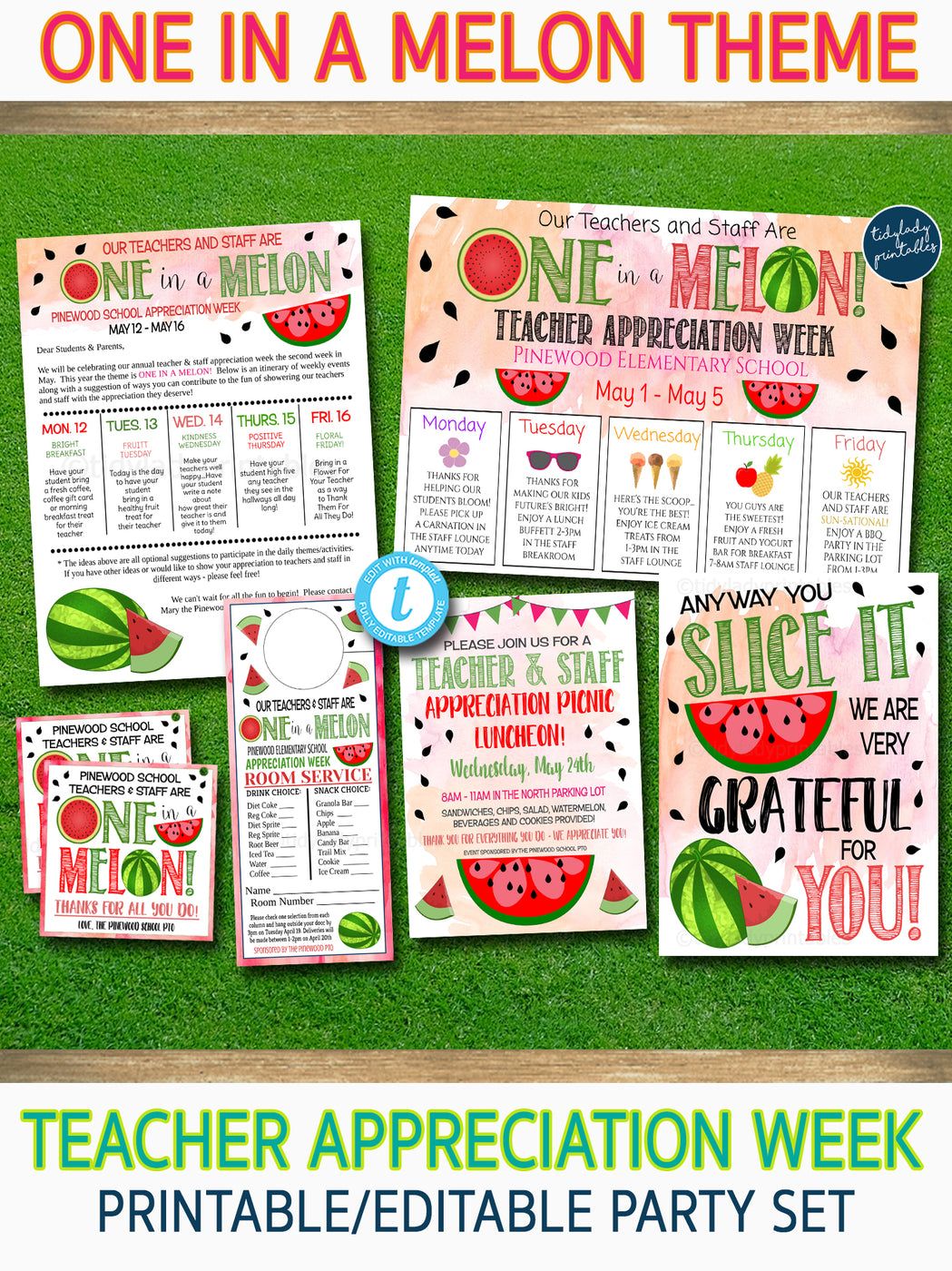 Watermelon Theme Teacher Appreciation Week Printable Party Set ...