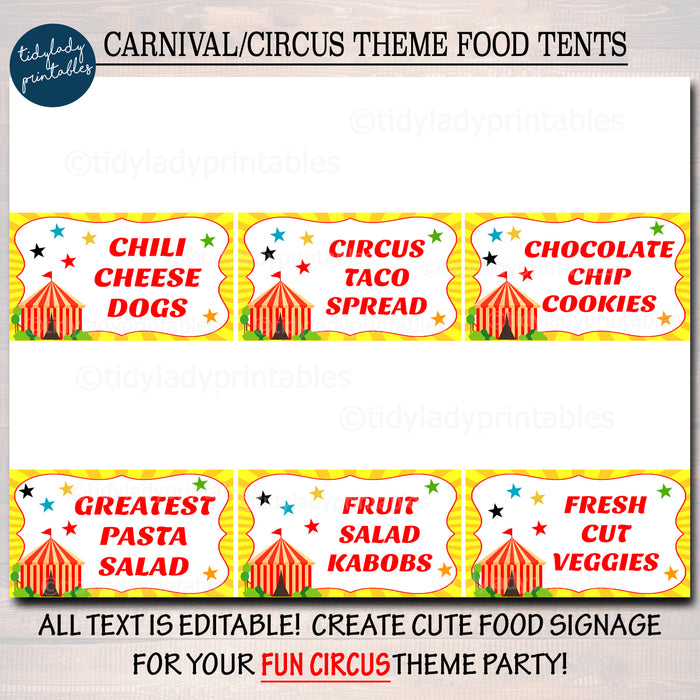 Circus Carnival Party Printable Food Tent Labels