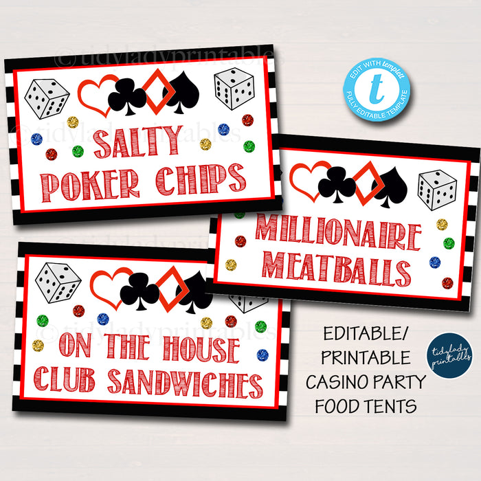 Casino Theme Party Printable Food Tent Labels