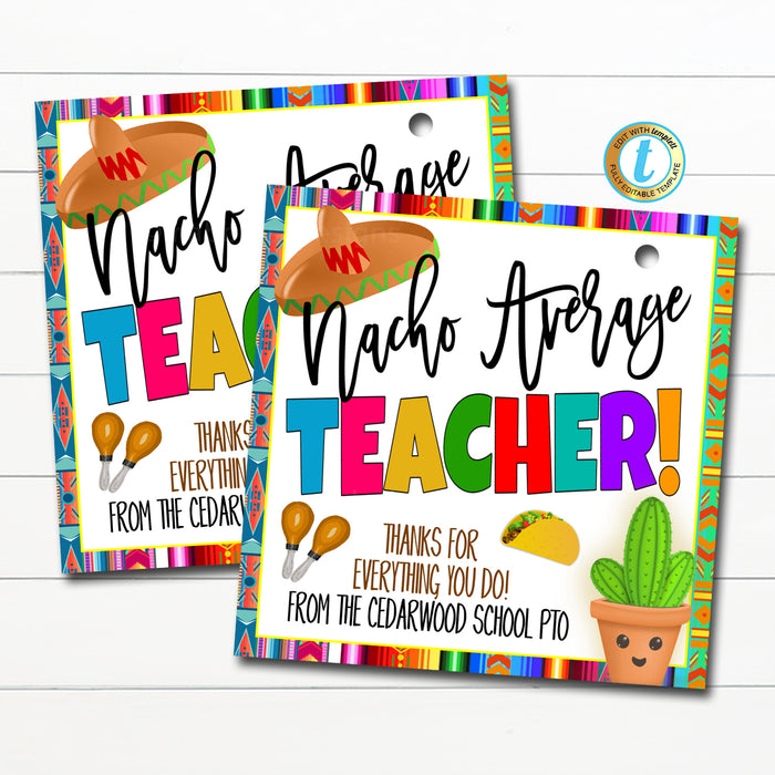 Fiesta Theme Teacher Appreciation Gift Tag - Thank You Gift Staff School Pto Pta, Appreciation Week DIY Editable Template