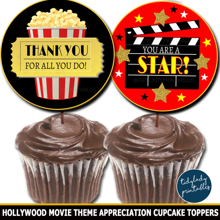 Hollywood Movie Theme Appreciation Printable Cupcake Toppers