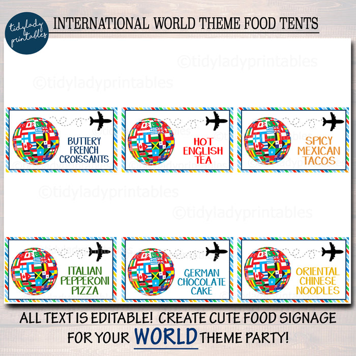 International Around the World Theme Teacher Appreciation Week Printable Food Tent Labels