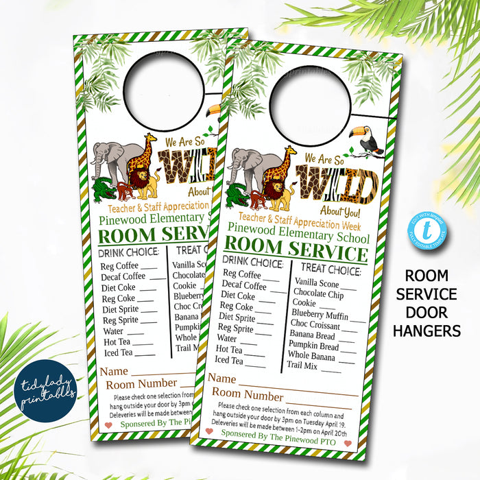 Jungle Theme Teacher Appreciation Week Printable Room Service Door Hangers