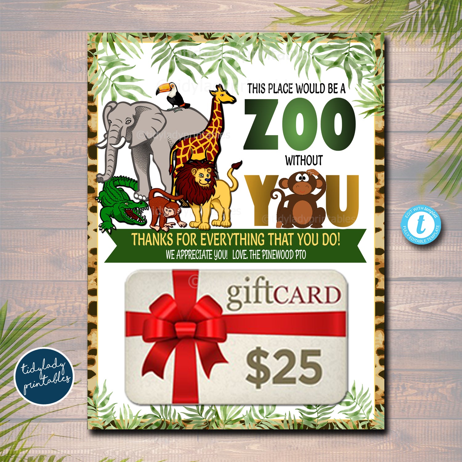 Jungle Zoo Theme Staff Teacher Appreciation Gift Card Holder — TidyLady Printables for Free Printable Zoo Ticket Template