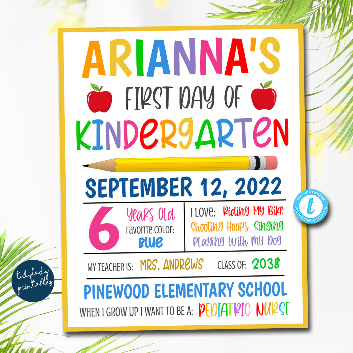 First Day of School Sign White Background Printable Template — TidyLady ...