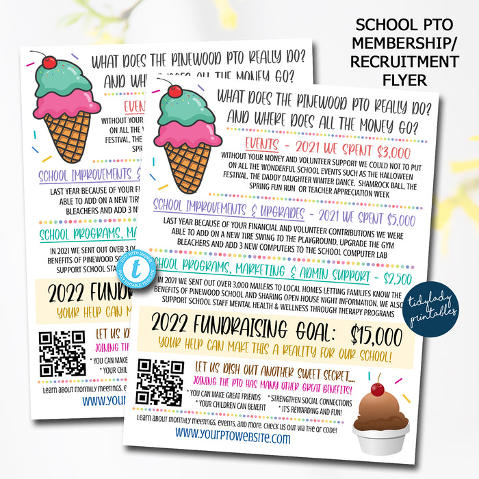 School Pto/Pta Ice Cream Theme Volunteer Membership Recruitment Set, Editable Template