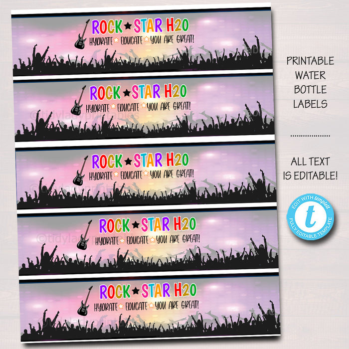Rockstar Music Theme Party Printable Water Bottle Labels