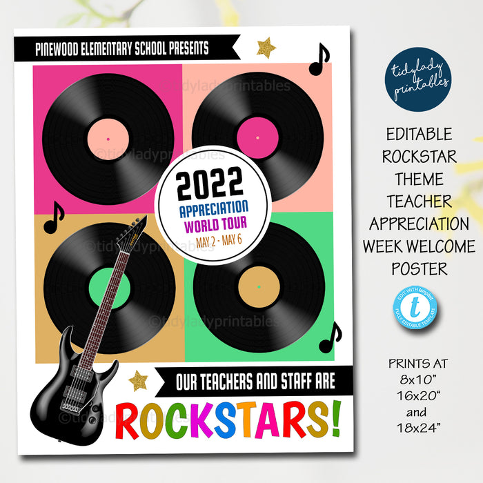 Rockstar Theme Teacher Appreciation Week Welcome Concert Poster Printable