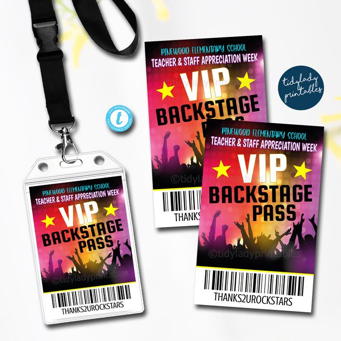 Backstage Vip Pass Printable Rockstar Theme Teacher Appreciation Week VIP Backstage Pass — TidyLady ...