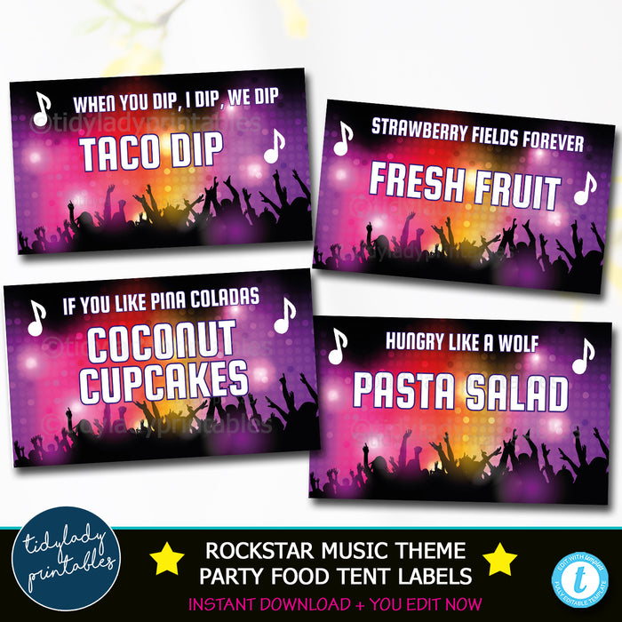 Rockstar Music Theme Party Printable Food Tent Labels
