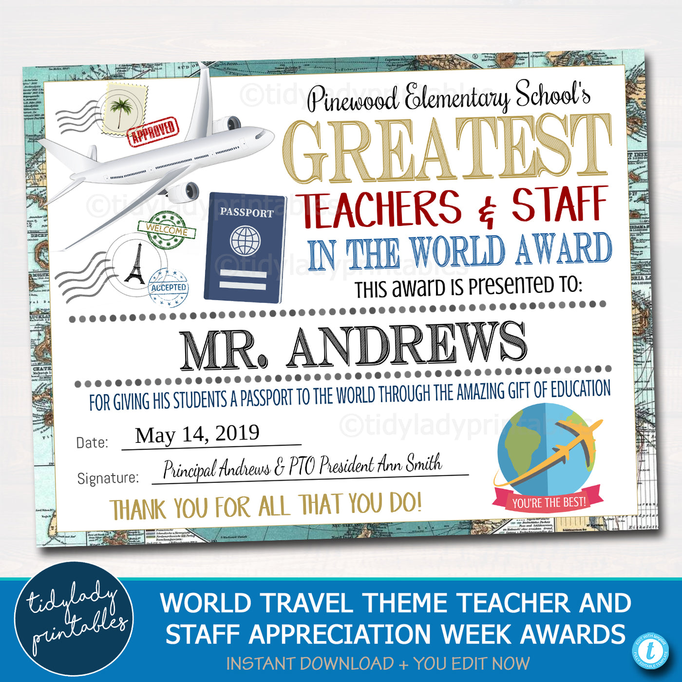World Travel Map Theme Teacher Appreciation Week Party Set — TidyLady ...