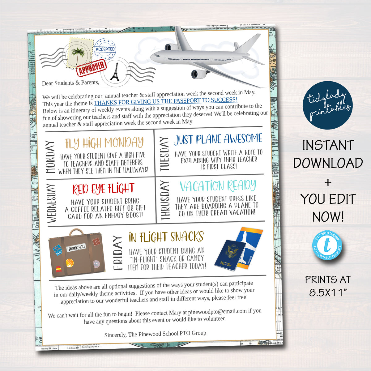 Travel Theme Teacher Appreciation Week Itinerary Printable — TidyLady ...