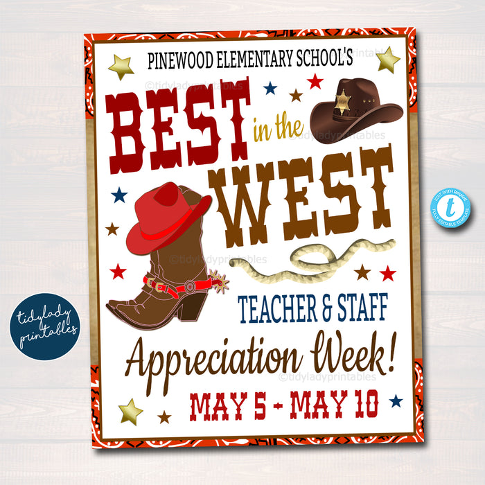 Western Theme Teacher Appreciation Week Printable Welcome Sign
