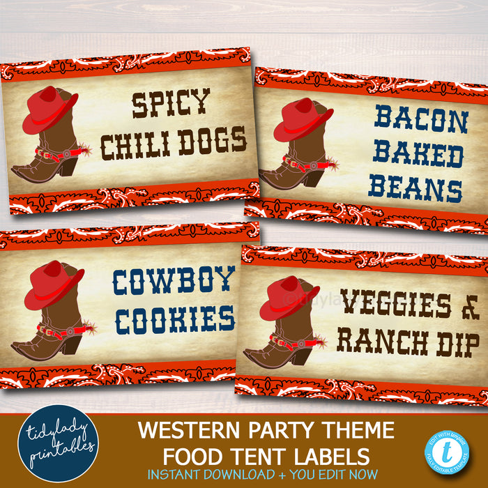 Western Party Theme Printable Food Tent Labels